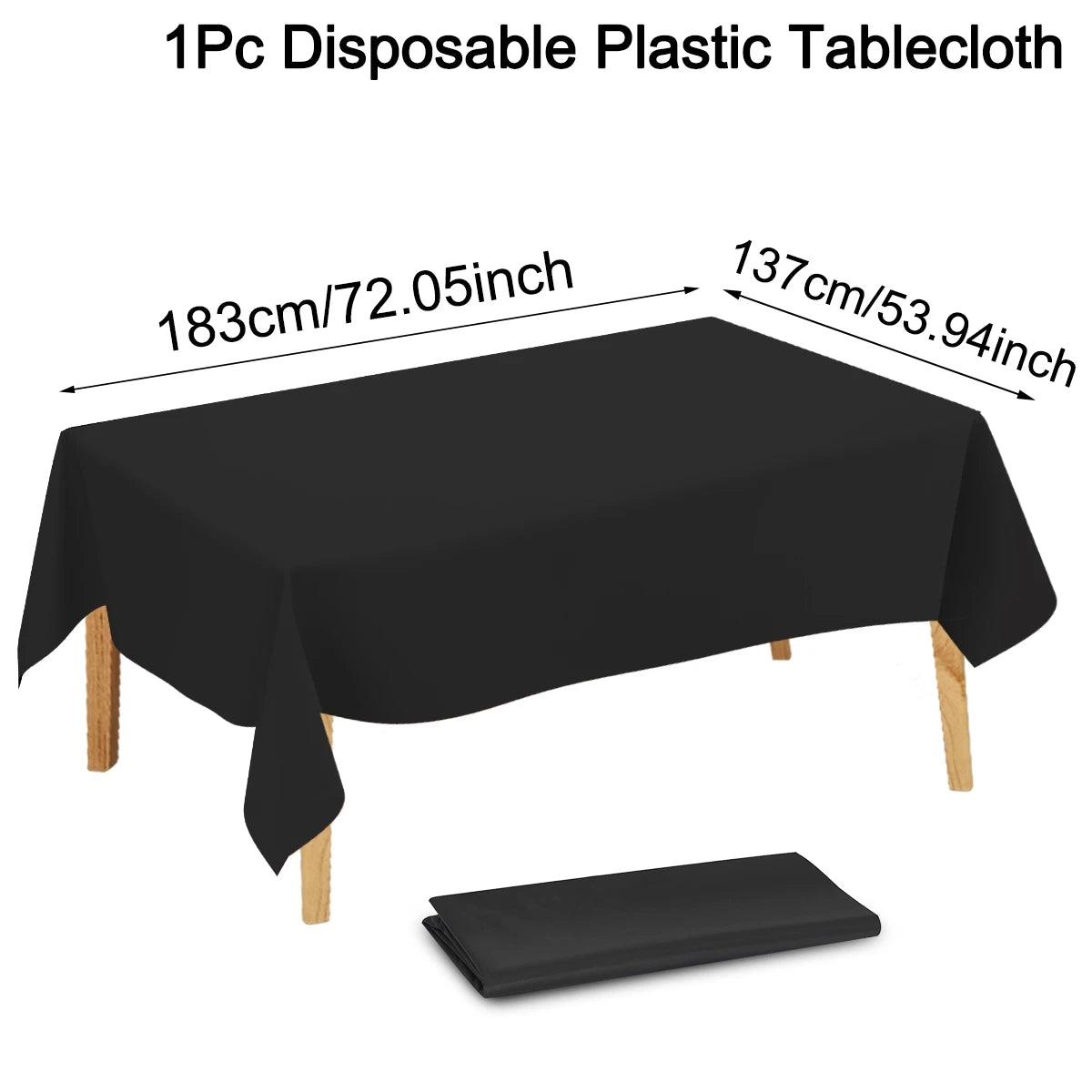 183×137cm Black Table Cover Disposable Plastic Tablecloth for Wedding Decoration Birthday Party Supplies Table Decor - 1pc