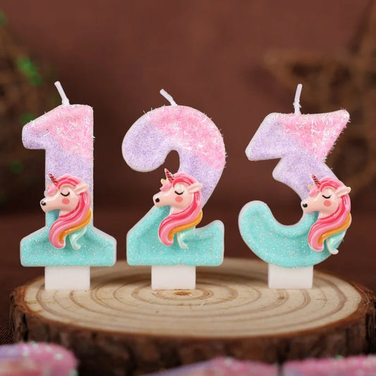 0-9 Number Cartoon Unicorn Digital Candles for Kids Birthday Party Festival Cake Decoration Atmosphere Props Fun Themed Candl