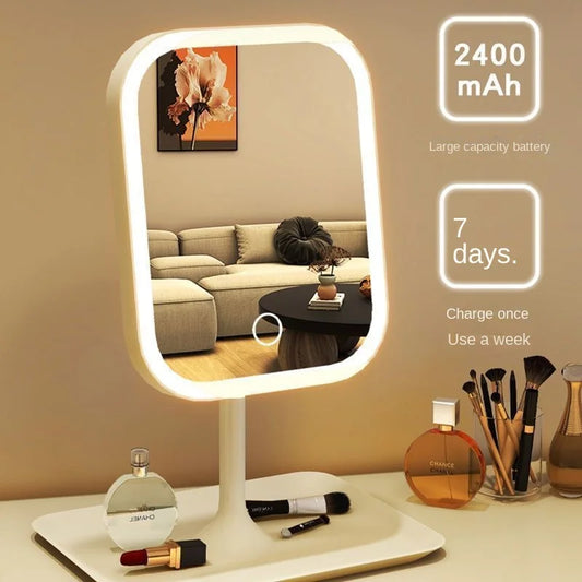 Niche Modern Desktop Vanity Mirror 3 Color Light LED Makeup Mirror Touching Mirror Women Bedroom Dressing Mirror