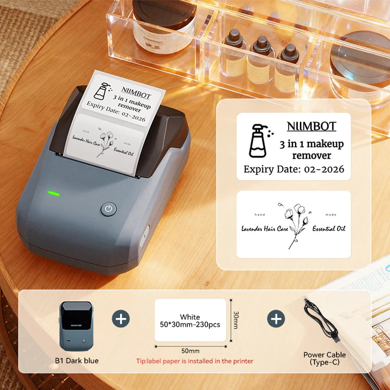 NIIMBOT B1 Portable Thermal Printer With Tapes 2 Inch Adhesive Label Printer Mini Bluetooth Sticker Maker Support Smartphones