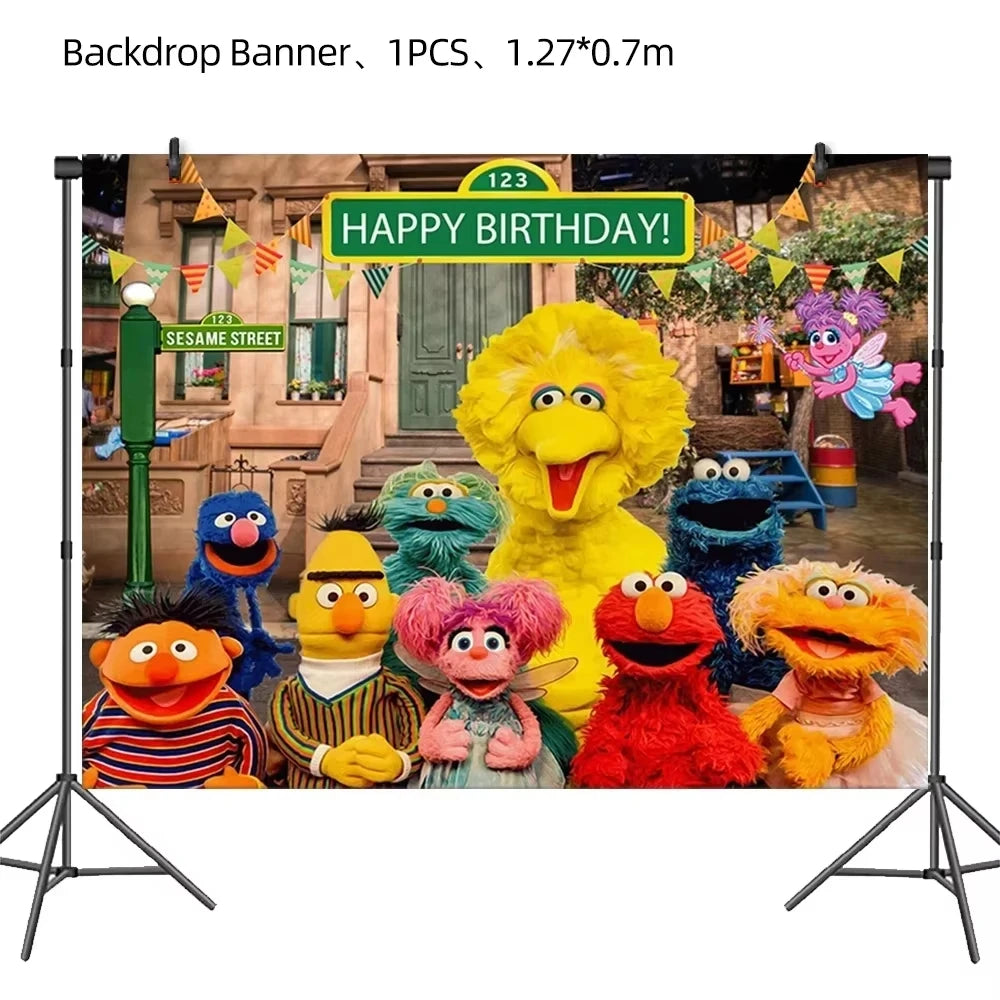 Cartoon Sesames Street Birthday Party Decor Elmo and Friends Theme Tablecloth Plate Balloon Set Cake Decor Baby Shower - 1pcs
