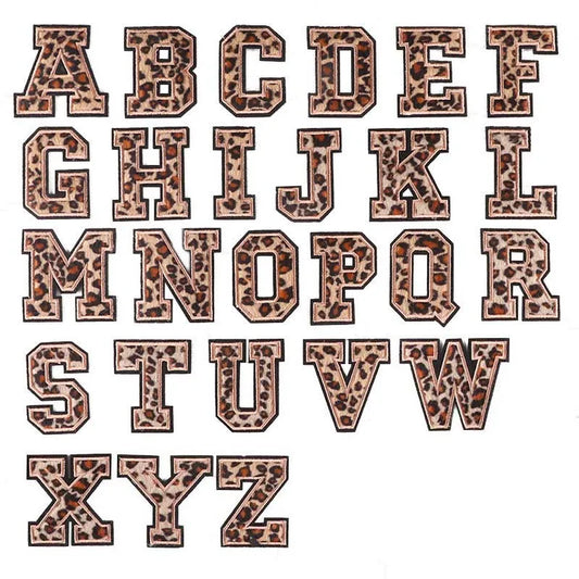 A~Z English Alphabet Letters Badge Patches,Leopard Print Applique Embroidery Iron on Stickers for Clothing,DIY Name Garment