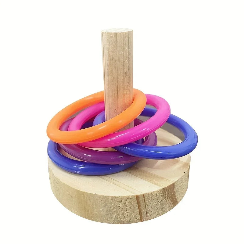 Wooden Interactive Parrot Ring Toy Educational Exercise Stimulating Fun Playtime for Parrot Parakeet Bird Toys Random Color -