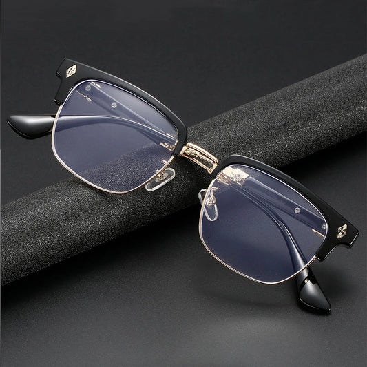 Vintage Cross Carving Glasses Men Women Luxury Half Frame Anti Blue Light Eyeglasses Retro Square Computer Eyewear