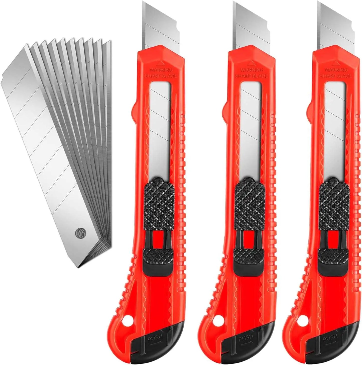 3 Pack Utility Knife Box Cutter Retractable, Compact Box Knife for Cartons, Cardboard and Boxes, with 10 Piece 18mm Wider - 3