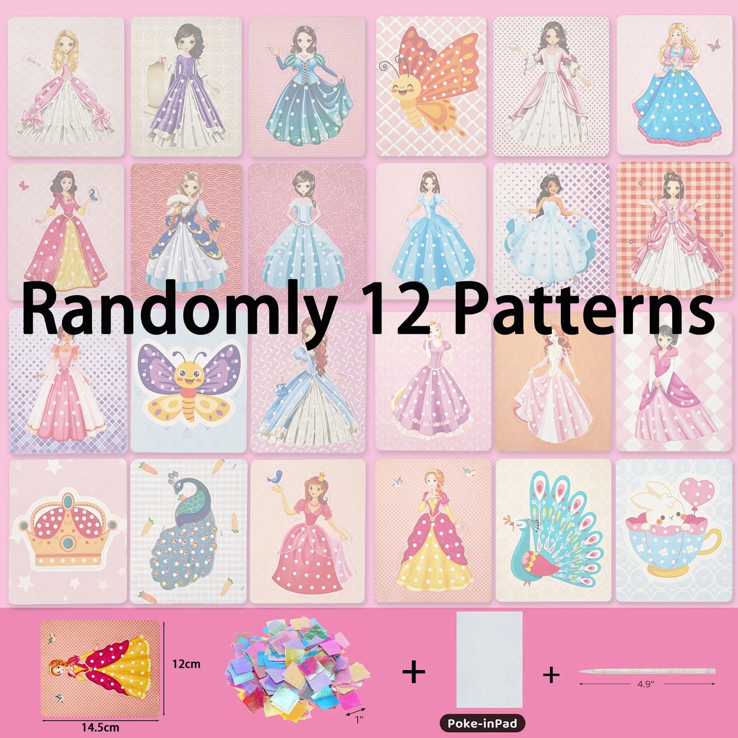 3-12pcs Sticker Cards Fabric Art Craze Poke Caft Toys Creative Puzzle Puncture Painting Poking Princess Dressing Game Childre