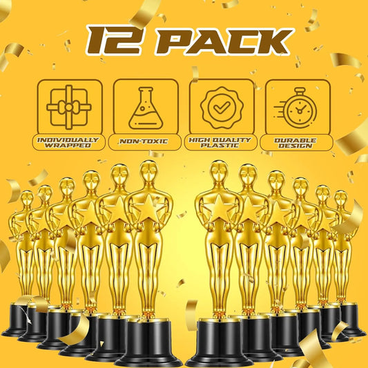 Gold Trophy Award Mini Trophies Bulk- (Pack of 6/12/24/36) 4-7 Inch Tall Plastic Golden Statue Award, Party Themed Decoration