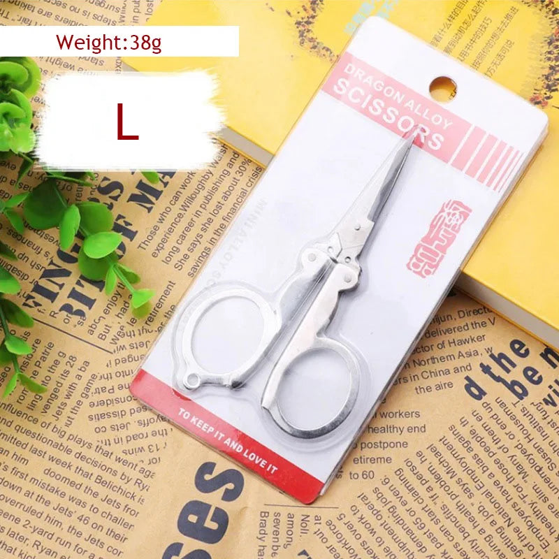 Stainless Steel Foldable Sissors Portable Student Handmade Crafts Scissors Stationery Office DIY School Supplies - L