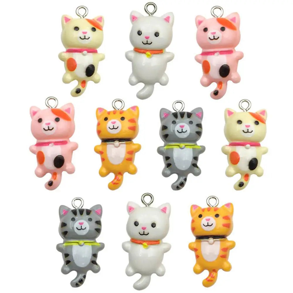 10pcs Mixed Cartoon Cute Cat Design Charms 3D Luminous Resin Animal Pendants For DIY Bracelet Necklace Jewelry Making Accesso