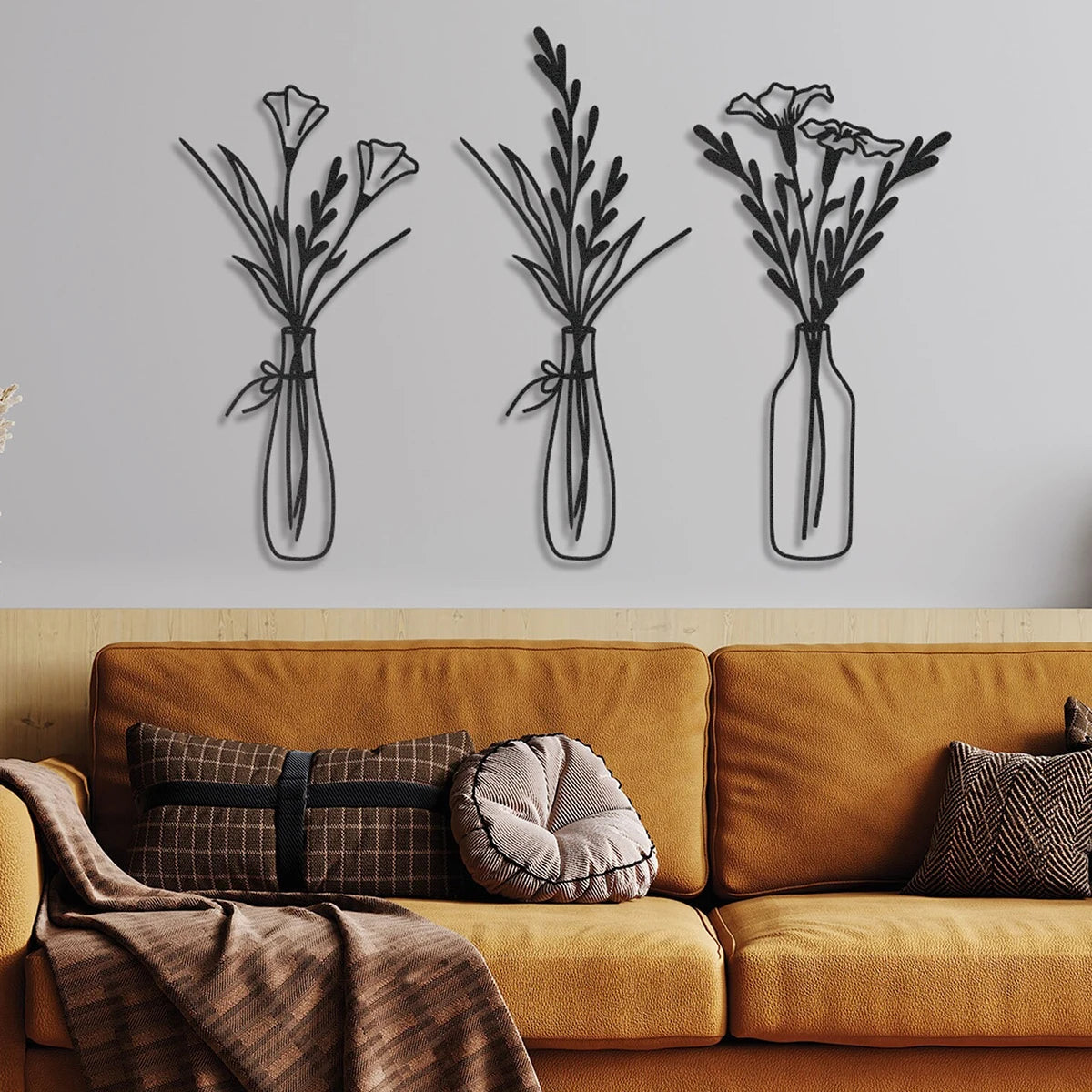 3pcsFlowers in a Vase Metal Wall Decor Home Decor Metal Wall Decor Decorations for Living Room Bedroom Decoration - 3php-001