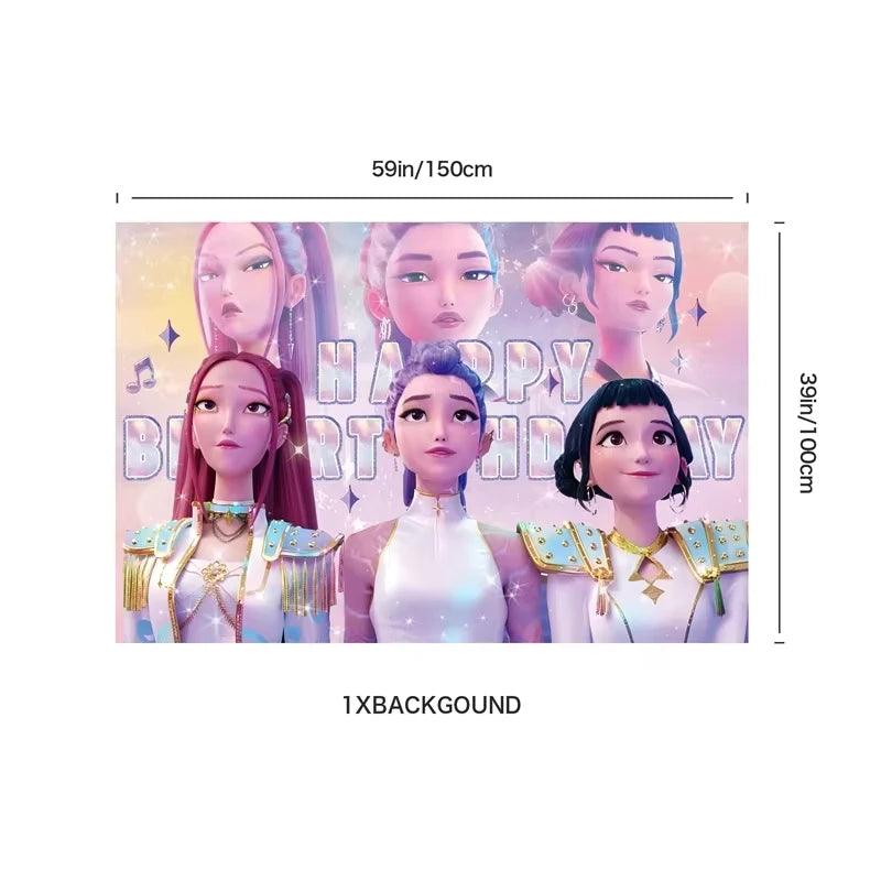 K-Pop Theme Disposable Tableware Set for Kids Birthday Baby Shower Party - Paper Plates Cups And Tablecloth with Birthday Ban