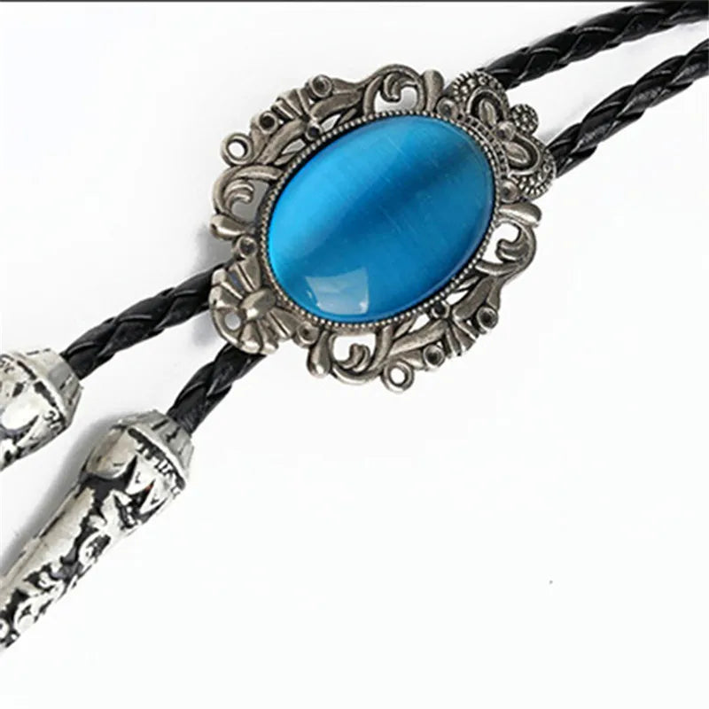 Bolo Tie Western Cowboy Opal Rodeo Leather Necktie - 03