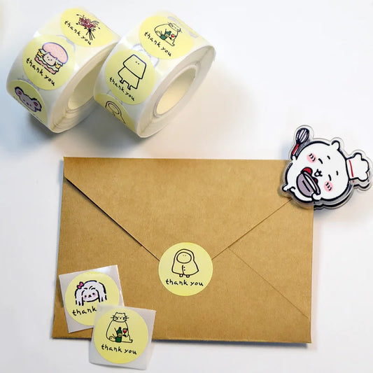 500Paste/Roll Cartoon Funny Thank You Stickers,Holiday Gift Decorative Sealed Sticker,DIYThank You Stick Label