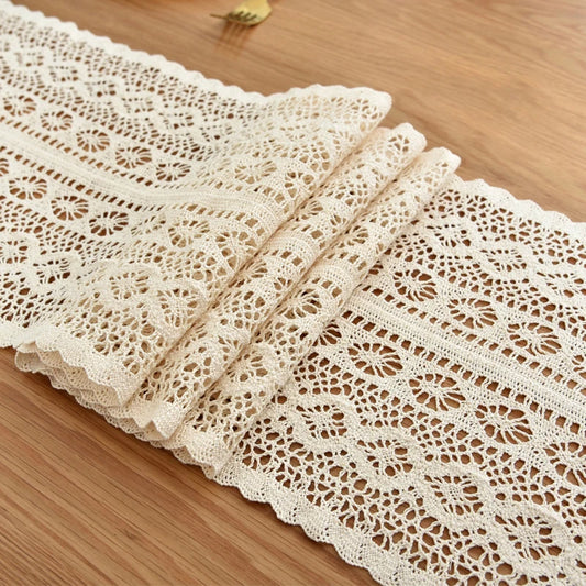 Table Runner Beige Christmas Crochet Lace Cotton Blended Fabric with Tassel For Coffee Table Decor Wedding Decoration