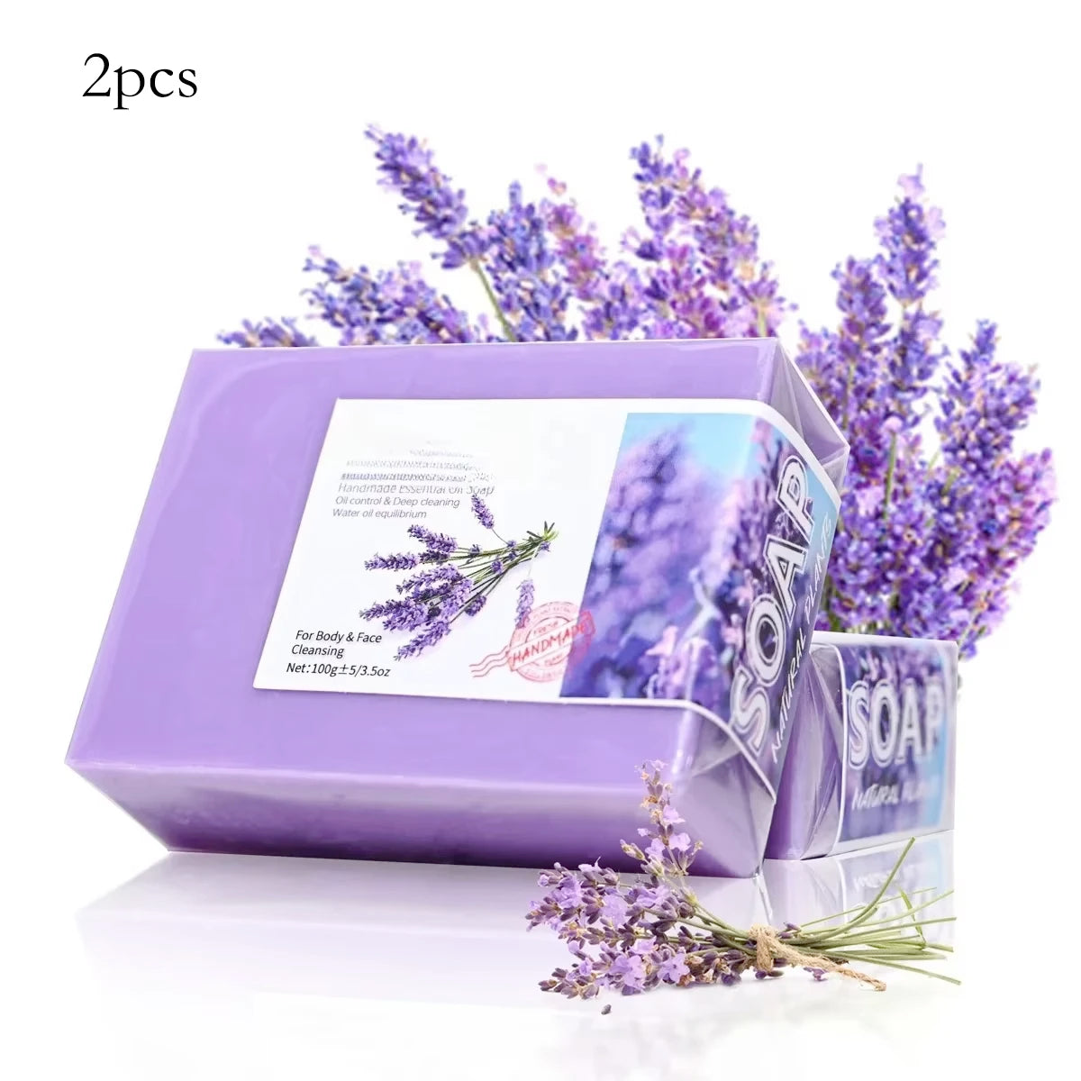 Natural Organic Lavender Essential Oil Soap Handmade Soap for Cleansing, Refreshing, Oil Control, Bath Soap - 2pcs
