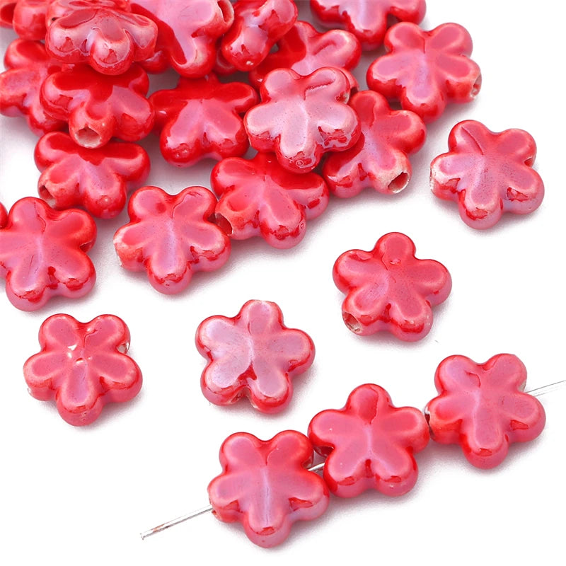 10Pc 12mm Handmade Colorful Flower Shape Ceramic Loose Spacer Beads Charm for Bracelet Necklace Earring DIY Jewerlry Making -