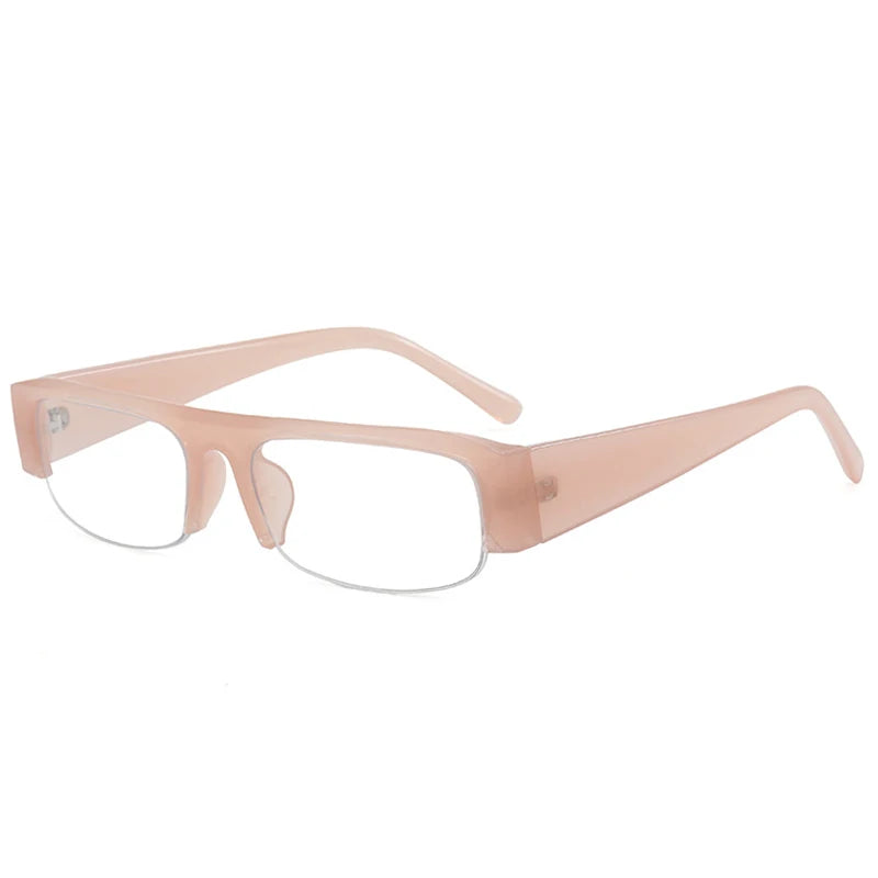 SO&EI New Small Rectangle Women Sunglasses Vintage Clear Lens Men Half Frame Eyewear Shades UV400 - Jelly Pink Clear