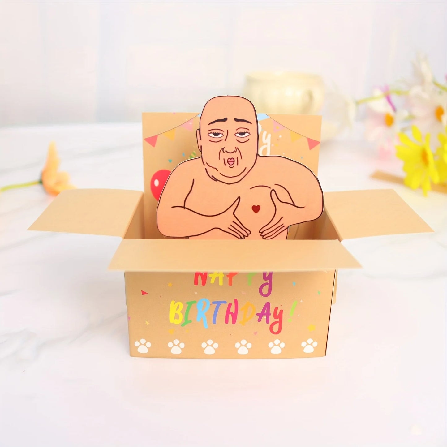 1pc Hilarious Happy Birthday Pop-Up Card - Humorous 3D Character Design with Heart Balloons & Confetti, Whimsical Card - 1pc