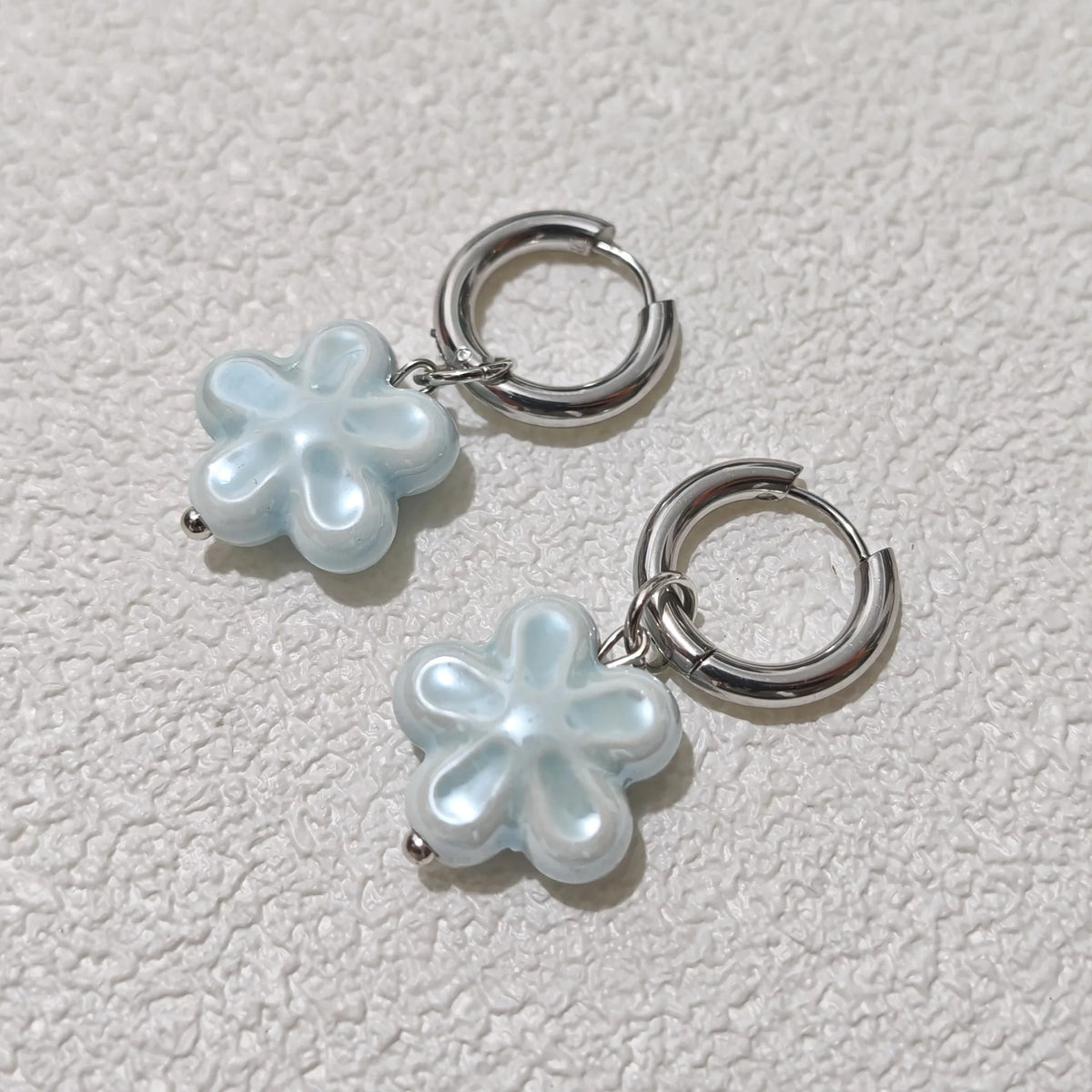 LATS Vintage Personality Imitation Pearl Blue Color Ceramic Flower Drop Earrings for Women Asymmetric Two Wears Wedding Jewer