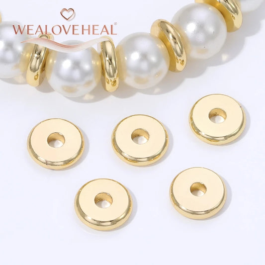 2.5/3/4/5/6/8mm14K Gold Plated Brass Metal Flat Round Beads Spacers For DIY Jewelry Making,Separator For Bead Bracelets Suppl