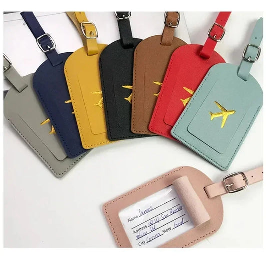 Stamped Leather Business Luggage Tag Suitcase Address Label Luggage Boarding Case Label Name ID Address Clip Travel Accessori
