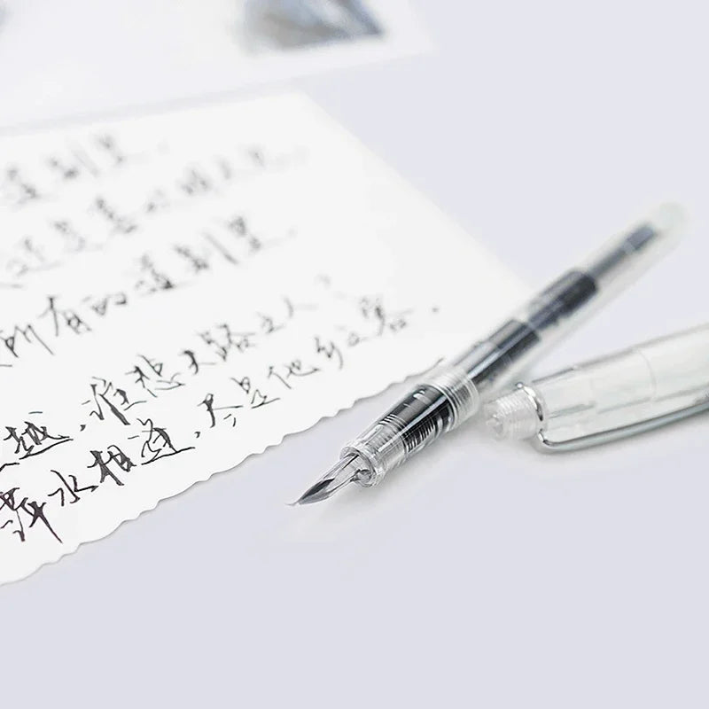 Cute Transparent Fountain Pen 0.5mm Calligraphy Pen Curved Nib Pen for Writing Office School Supplies Student Gift Stationery