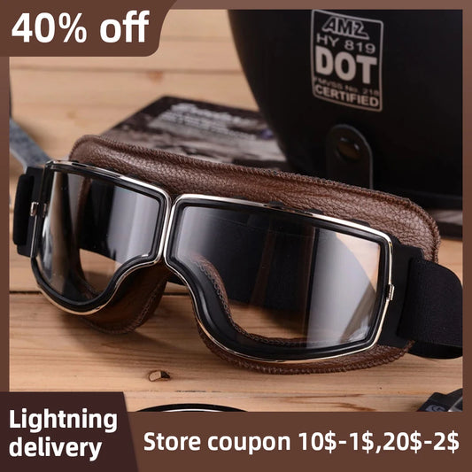 Bicycle Motorcycle Glasses Windproof Motorcycle Helmet Glasses Sunglasses Retro Universal Leather Retro Motorcycle Accessorie