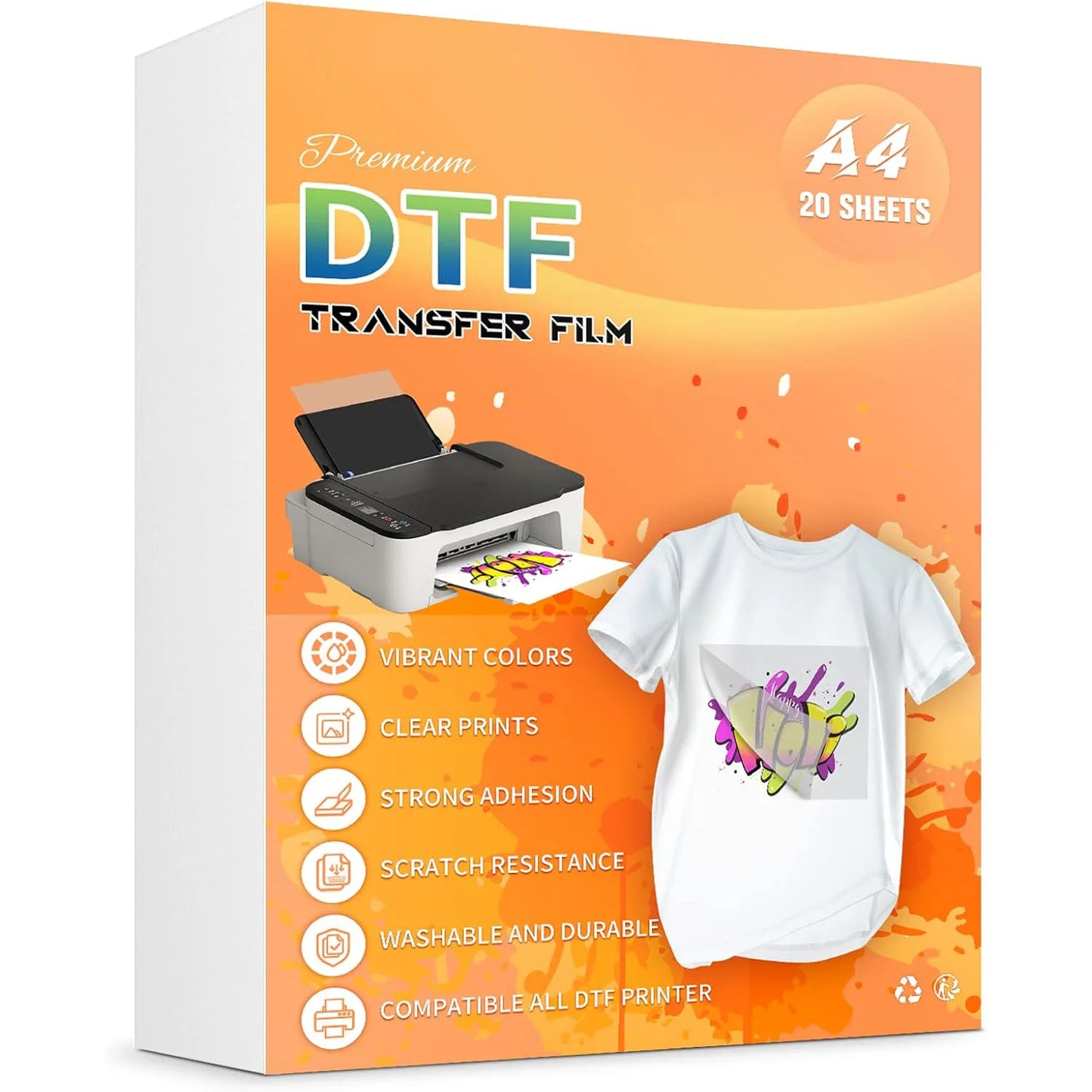 DTF Transfer Film Sheets, Matte Clear Heat Press Film, A4 (8.5" x 11"), 20 Sheets for T-Shirts & Textile Printing - DTF-20She