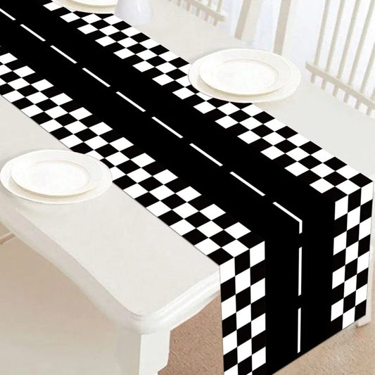 1pc Racing Car Tablecloth Black Racing Track Table Runner Racing Car Party Supplies Decor Racing Flags Table Centerpieces