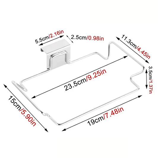 Kitchen Non Perforated Stainless Steel Garbage Rack With Hanging Bracket, Cabinet Door With Cloth And Garbage Bag Storage Rac