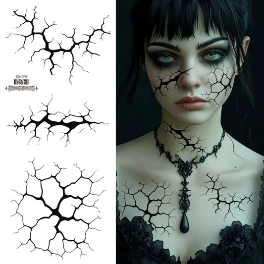 2Sheets Large Halloween Black Lightning Temporary Tattoo Sticker for Halloween makeup – Realistic Vein Design Face Tattoo Bod