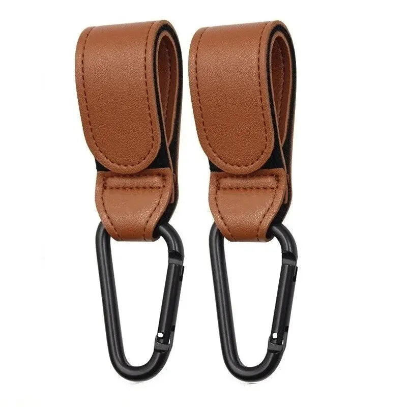 2Pcs Leather Cart Hooks Baby Stroller Hook PU Adjustable Pram Hook Organizer Diaper Bag Hanger Children Travel Accessories -