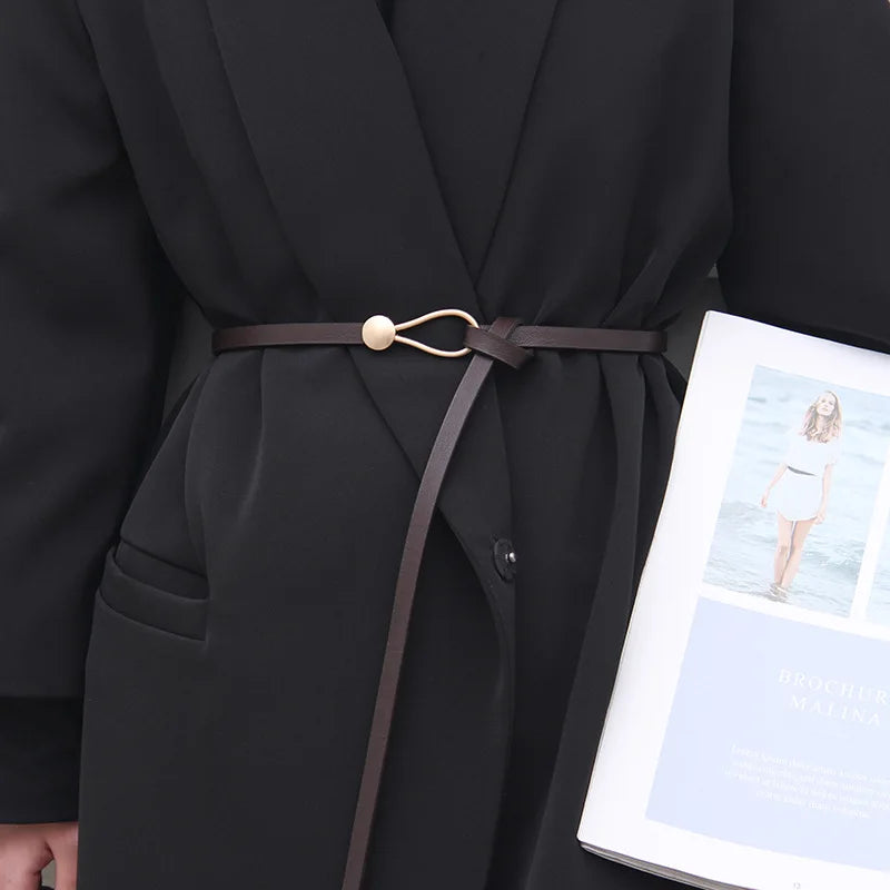 New Fashion Leather Women Belt Designer Metal Buckle Waist Strap All-match Lady Dress Coat Sweater Decorative Knotted Waistba