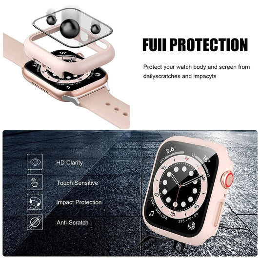 Glass+Cover For Apple Watch case 44mm 40mm 41 42 45 mm 49mm 46mm Screen Protector iWatch series Ultra 10 9 8 7 6 SE 5 Accesso