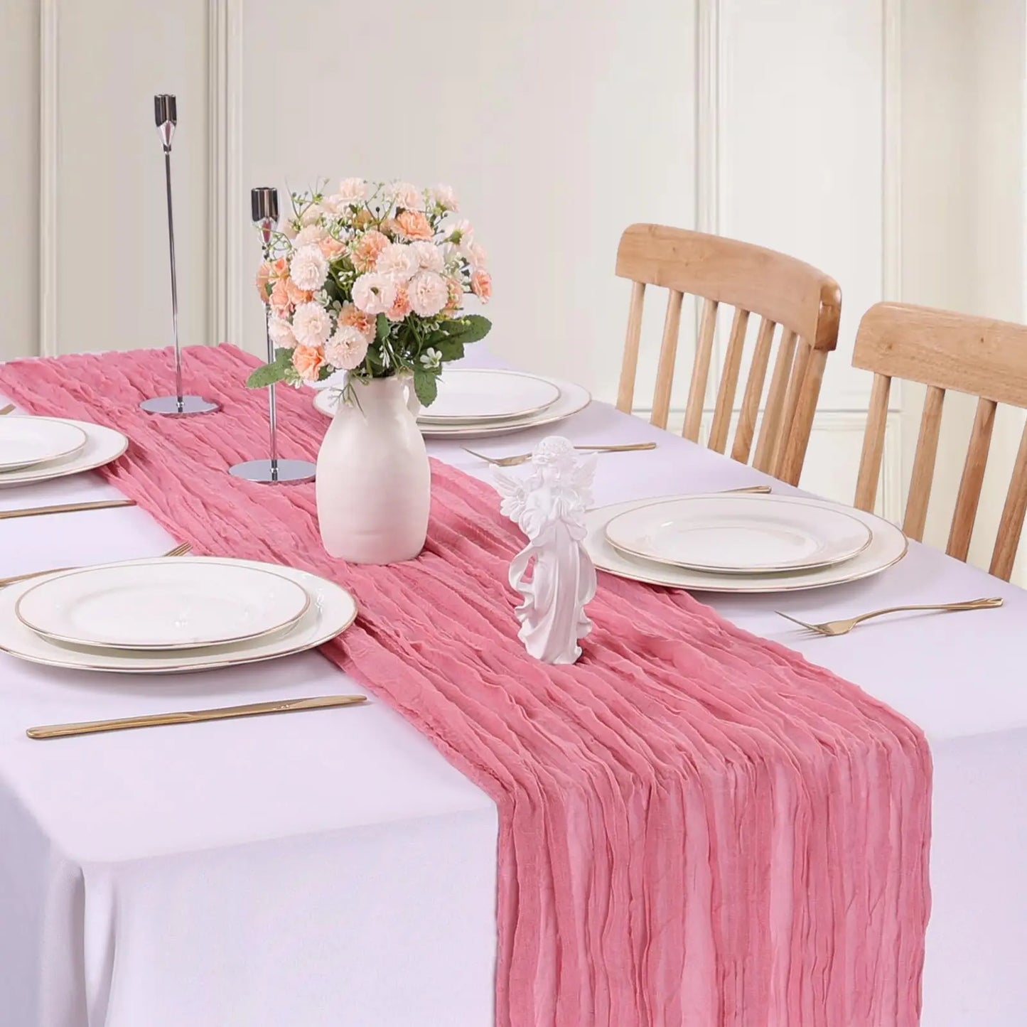 2pcs Christmas Decoration Cheesecloth Table Runner Wedding Vintage Gauze Table Setting Dining Party Banquets Arches Cake Deco