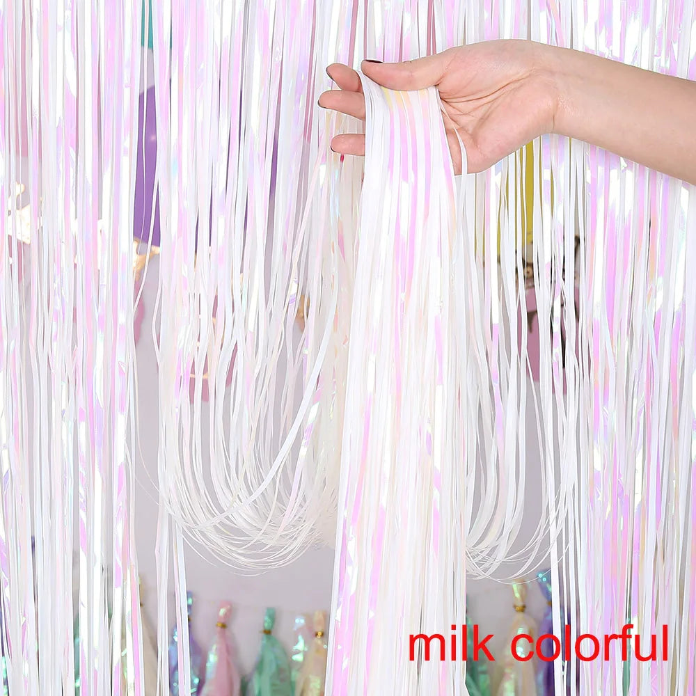 Top Matte Birthday Party Decoration Backdrop Foil Tassel Fringe Curtain Kids Adult Photo Booth Baby Shower Wedding Matte Drap