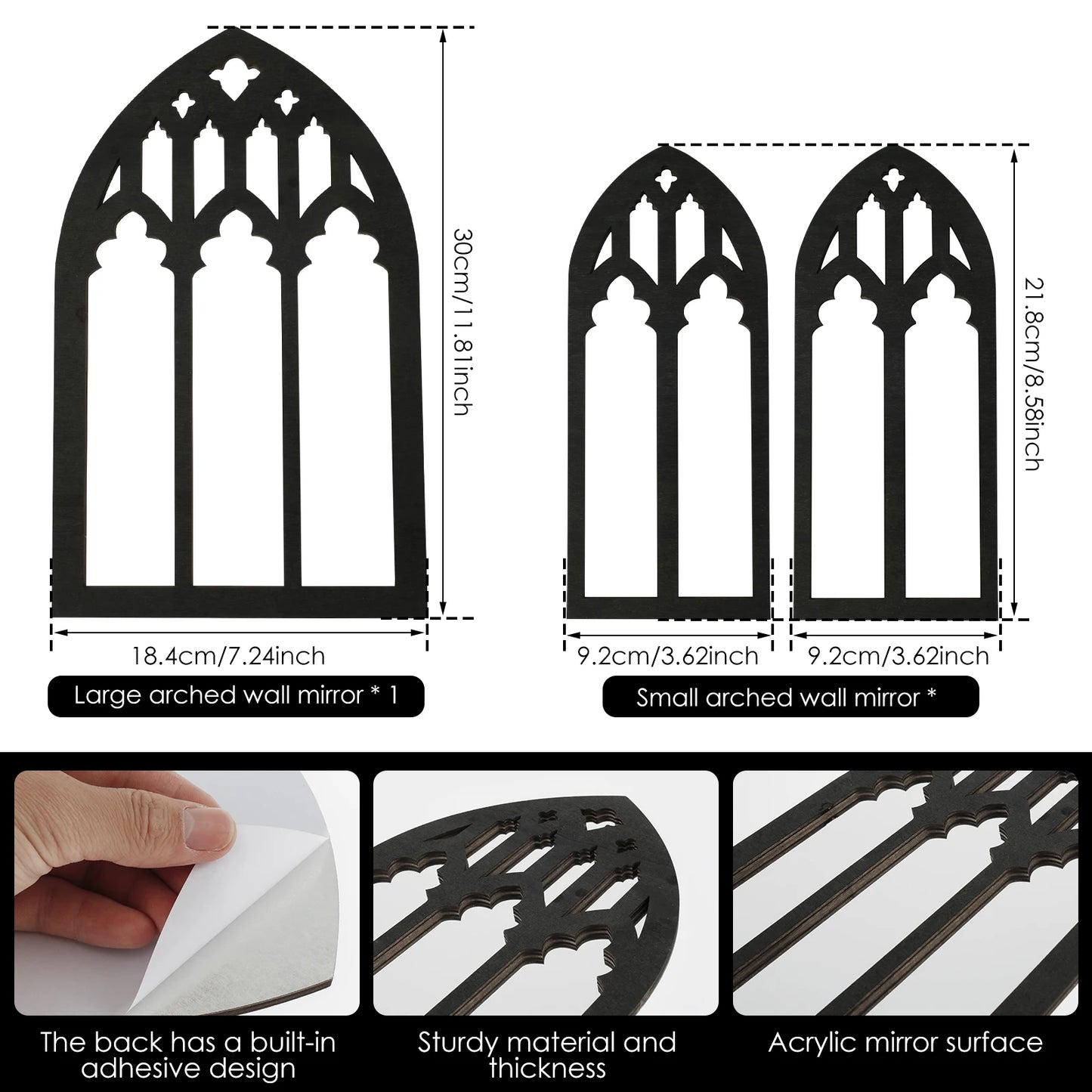3Pcs Gothic Mirrors Wall Decor Arched Decor Mirror Wall Mounted Goth Room Decor Vintage Cathedral Window Mirror Entry Mirror