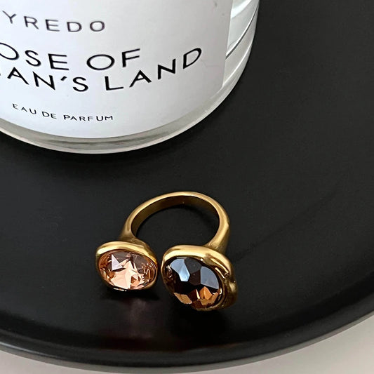 European and American Retro Metal Geometric Rhinestone Contrasting Open Rings For Women‘s Trendy Jewelry Finger Accessorioes