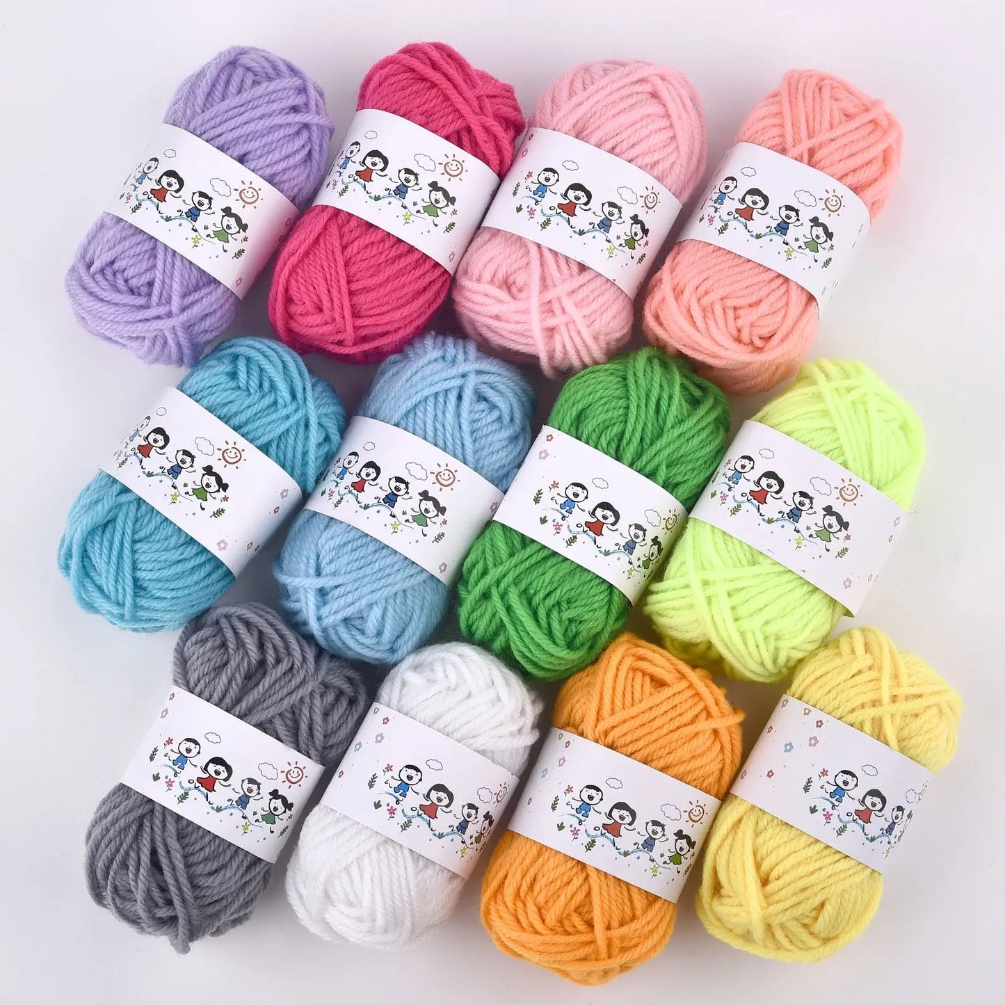 Crochet Yarn Set, 12 Color Kids DIY Yarn, Knitting and Crocheting Materials, Crafting Wool Balls for Hats, Dolls, Needlework