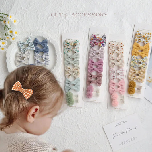 20pcs/set Lovely Kids Bows Hair Clips for Girls Barrette Boutique Full Coverage Fabric Children's Headwear Baby Hair Accessor