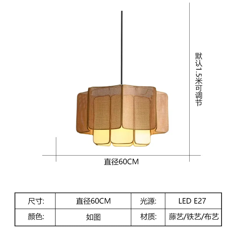 Japanese Rattan Chandelier Wabi Sabi Vintage pendant Light Bedroom Kitchen Island Living Dining Room Hotel Bedroom hanging La