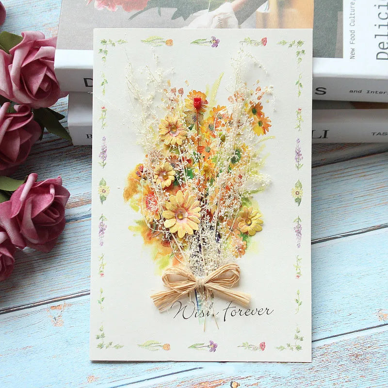 General handmade dried flowers for festivals thank you Teacher's Day greeting cards business birthday greetings gift cards -