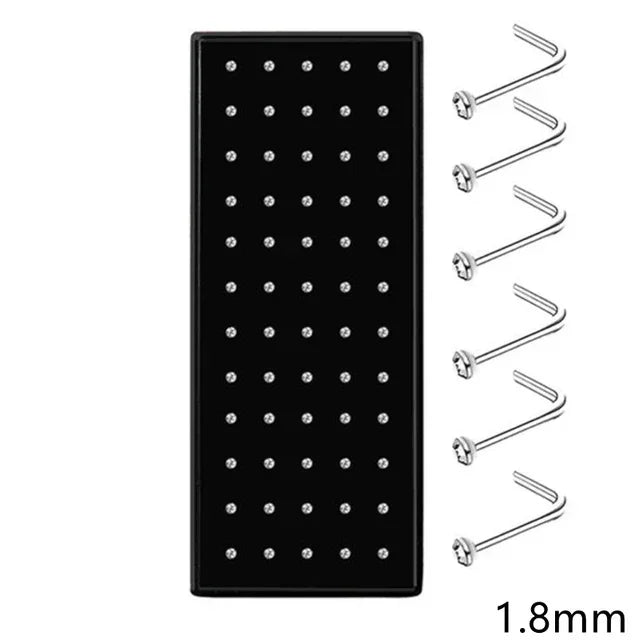 Fashion Crystal Stainless Steel Nose Stud Piercing for Women Hypoallergenic 1.8mm Nose Ring Straight/L/Screw Shaped Body Jewe