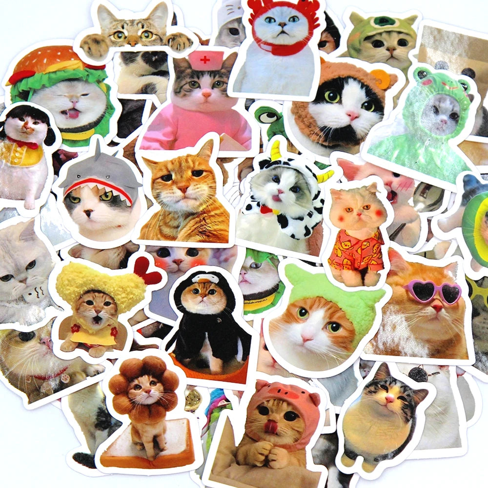 10/50/100pcs Funny Cat Stickers Cartoon Cute Decals Toy Stationery Guitar Phone Bicycle Laptop Luggage Car Graffiti Kids Stic