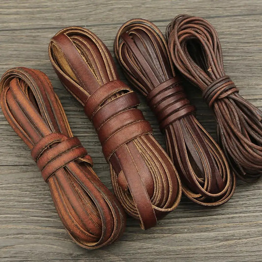 2m Vintage Faux Cowhide Leather Cord Strip Round/Flat Rope String DIY Bracelet Necklace Braided Craft Jewelry Making