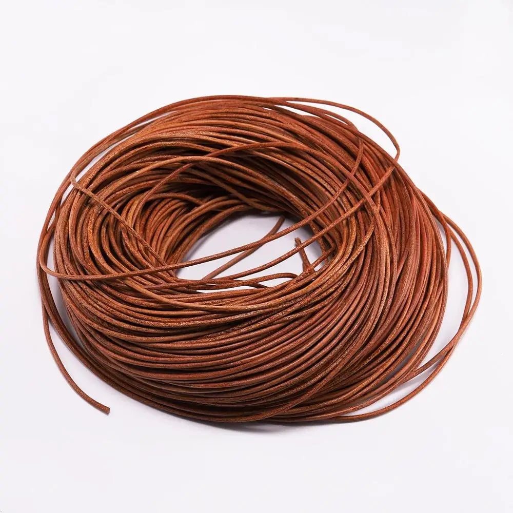 2/5 Meters/Lot 1-6mm Genuine Cow Leather Round Thong Cord DIY Bracelet Findings Rope String For Jewelry Making - khaki / 2.5m