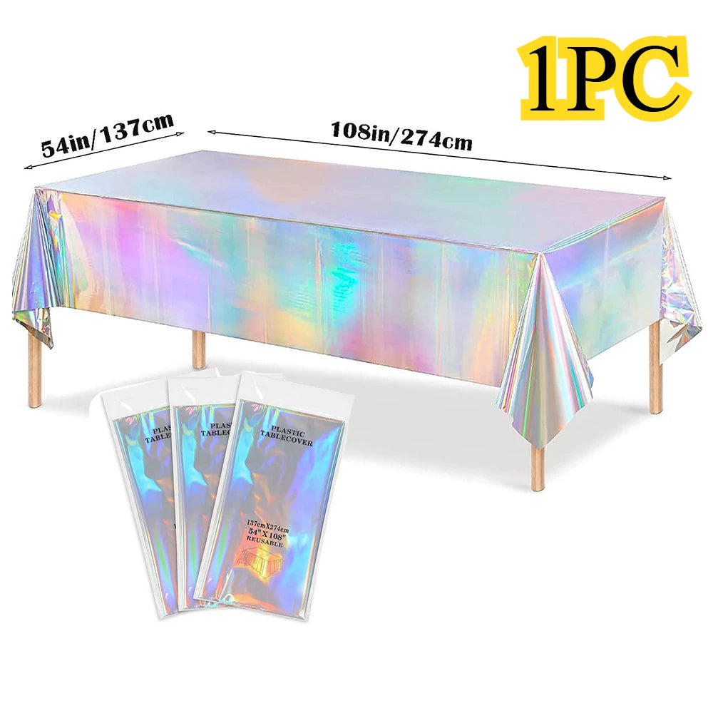 Laser Rainbow Theme Party Disposable Tablecloth & Rectangular Mantel De Mesa Cover for Birthday Wedding Home Decor Supplies -