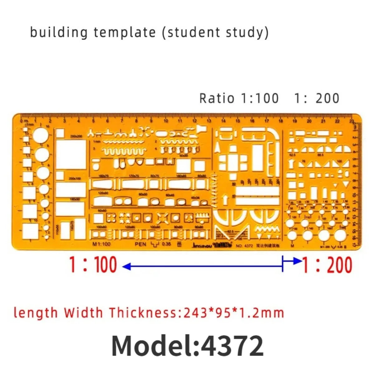 Architectural Drafting Template Set - Round & Oval Shapes, Resin Design Rulers for Furniture and Building Plans, Office Suppl
