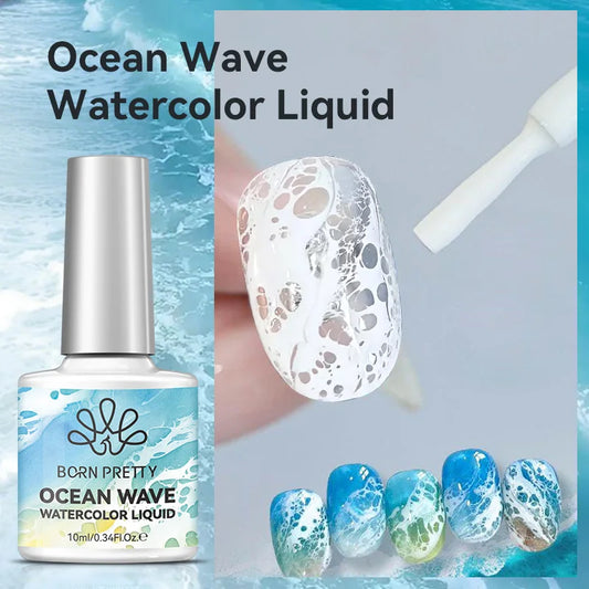BORN PRETTY 10ml Ocean Wave Watercolor Liquid Gel Polish Stroke White Watercolor 3 Seconds Spread Lace Hollow Gradient Nail A