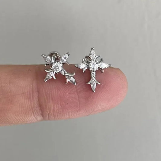 Shiny Rhinestone Zircon Cross Earrings For Women Korean Fashion Stainless Steel Earring Daily Birthday Party Y2K Jewelry Gift